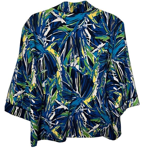 LAVENDER & HONEY 3/4 SLV OPEN-FRONT BLAZER/JACKET, WOMENS, 3X, BLUE YELLOW WHITE - Picture 3 of 12